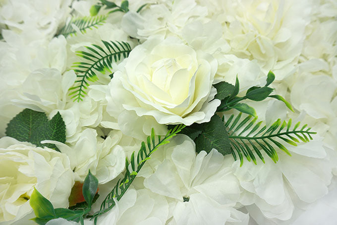 Kunstige Blomstervæg Hvid M/Rose/Grøn Blade