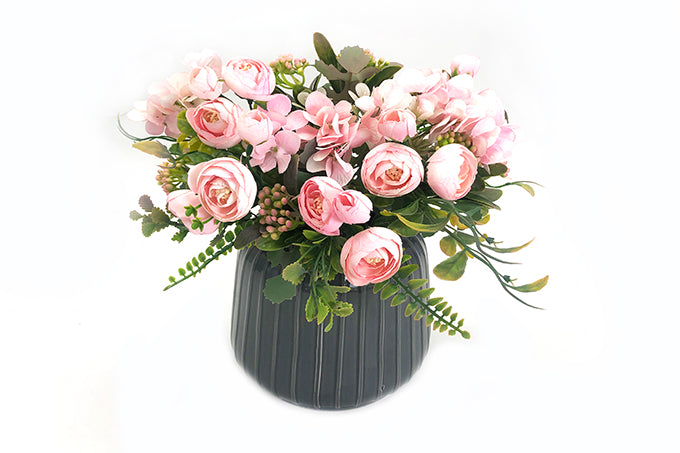 Kunstige Blomsterbuket Camellia Hortensia Lyserød-KB1021