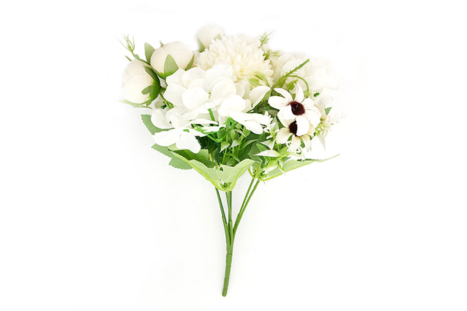 Kunstige Blomster Rose Hortensia Bryllup Buket Creme Hvid-KB1005