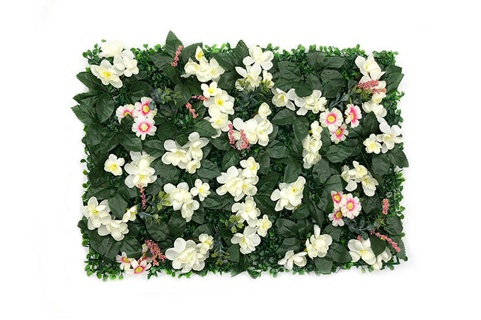 Kunstige Plantervæg M/ Hvid og Lyserød Små Blomster