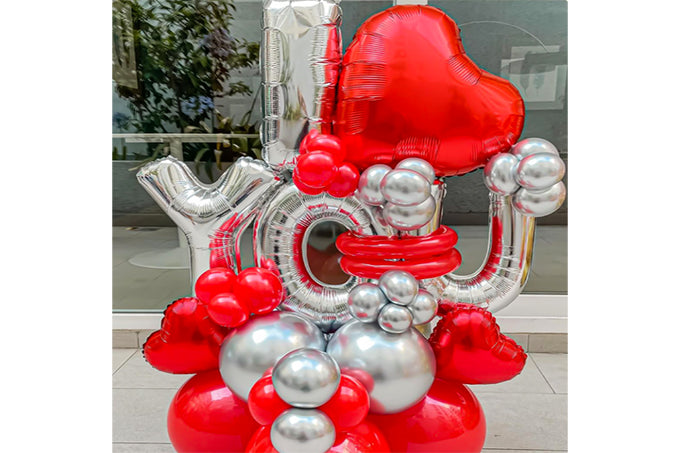 Valentinsdag Love Ballon Sæt Rød/Sølv