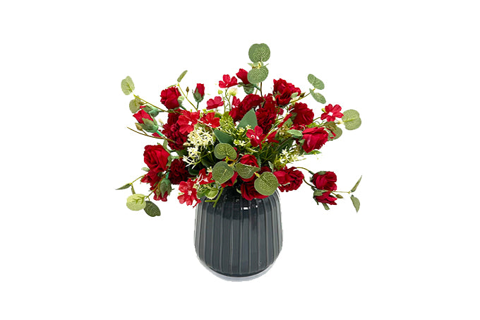 Kunstige Blomster Buket Rose og Hortensia Rød