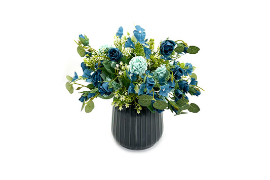 Kunstige Blomster Buket Rose og Hortensia Blå