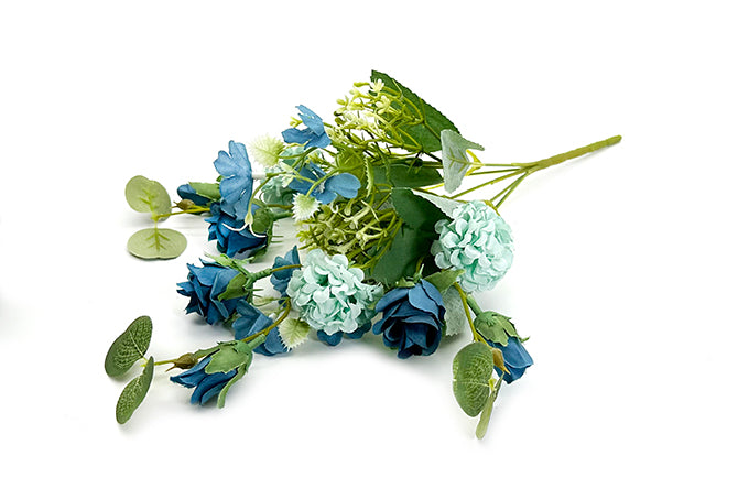 Kunstige Blomster Buket Rose og Hortensia Blå