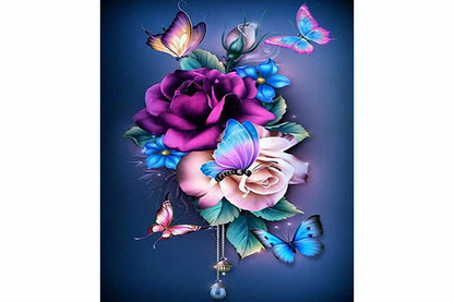 5D Diamant Maleri Fulddækkende 30cmx40cm Rose/Sommerfugle Blå