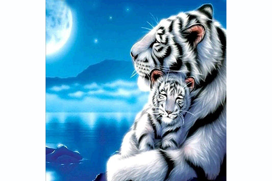 5D Diamant Maleri Fulddækkende 30cmx30cm Mor og Baby Tiger