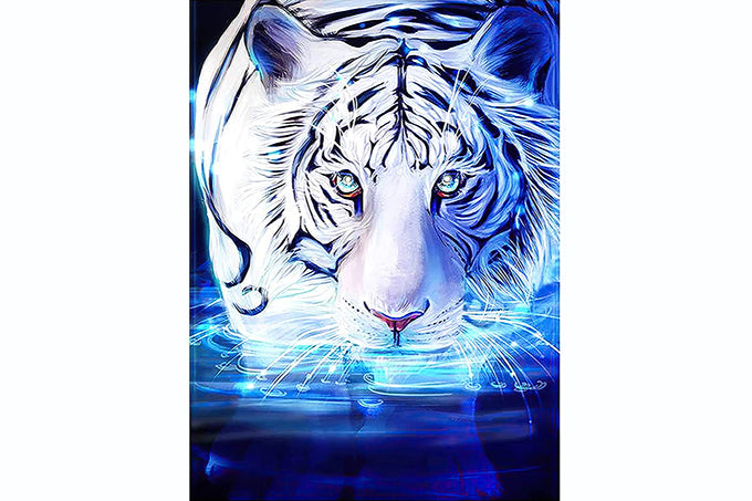 5D Diamant Maleri Fulddækkende 50cmx40cm Hvid Tiger