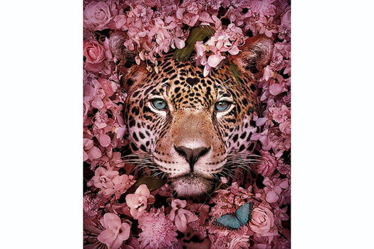 5D Diamant Maleri Fulddækkende 40cmx50cm Leopard Blomster Lyserød