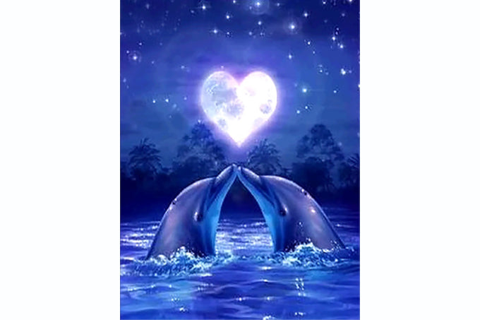 5D Diamant Maleri Fulddækkende 40cmx50cm Love Delfin Blå