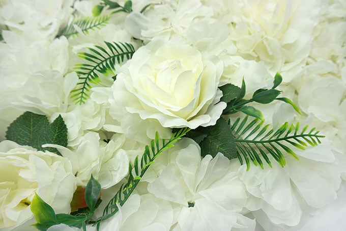 Kunstige Blomstervæg Hvid M/Rose/Grøn Blade