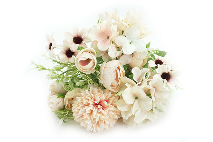 Kunstige Blomster Rose Hortensia Bryllup Buket Lyserød-KB1003