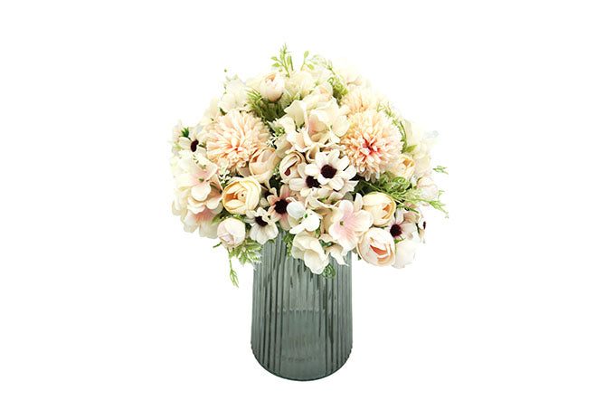 Kunstige Blomster Rose Hortensia Bryllup Buket Lyserød-KB1003