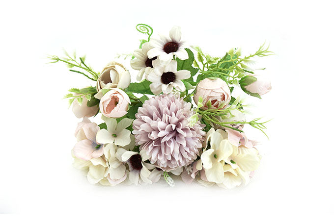 Kunstige Blomster Rose Hortensia Bryllup Buket Lilla-KB1002