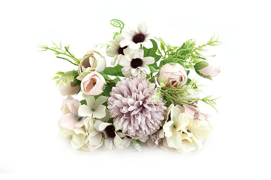 Kunstige Blomster Rose Hortensia Bryllup Buket Lilla-KB1002