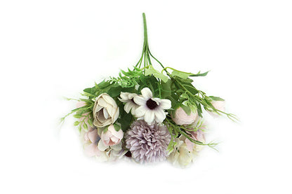 Kunstige Blomster Rose Hortensia Bryllup Buket Lilla-KB1002