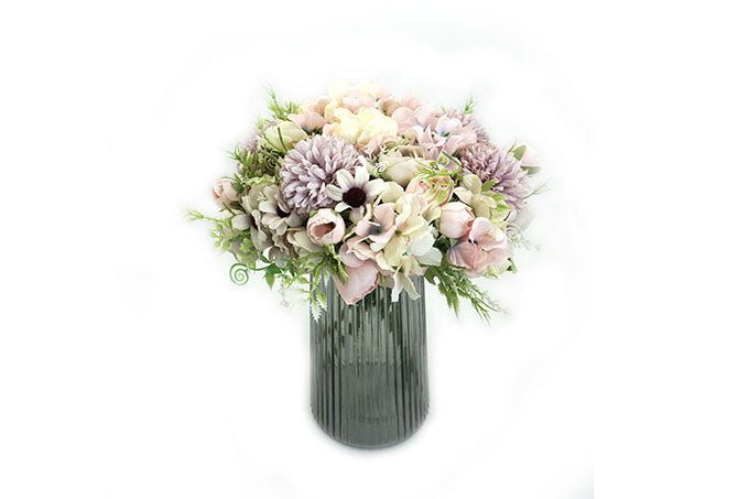 Kunstige Blomster Rose Hortensia Bryllup Buket Lilla-KB1002