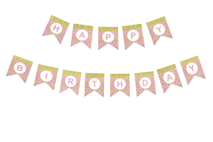 Happy Birthday Guirlande Lyserød/Guld