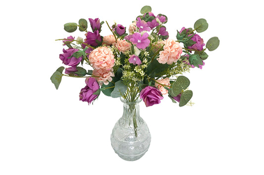 Kunstige Blomster Buket Pink Rose og Lyserød Hortensia