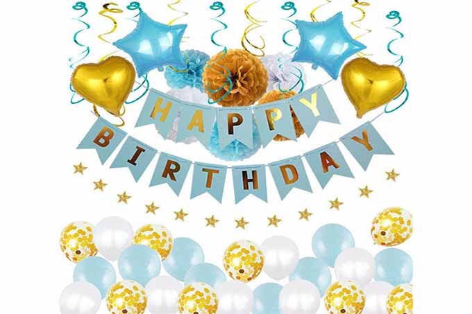 Happy Birthday Banner Blå
