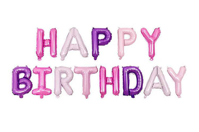 Happy Birthday Folie Ballon Pink/Lilla Sæt