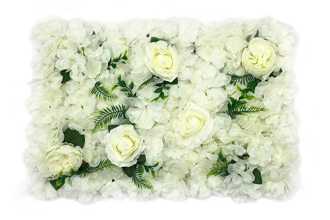 Kunstige Blomstervæg Hvid M/Rose/Grøn Blade
