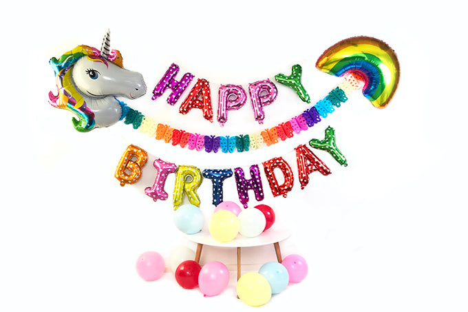 Fødselsdag Sæt Unicorn Regnbue Multifarvet Tema Fest