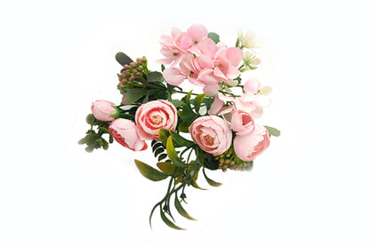 Kunstige Blomsterbuket Camellia Hortensia Lyserød-KB1021
