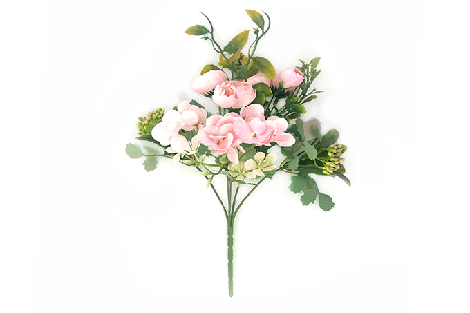 Kunstige Blomsterbuket Camellia Hortensia Lyserød-KB1021