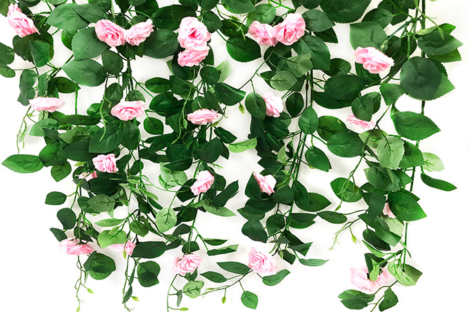 Kunstige Blomster Ranke Naturtro Rose Lyserød