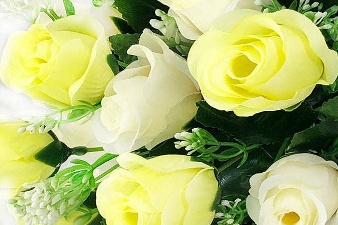Kunstige Blomster Rose Buket Gul/Hvid