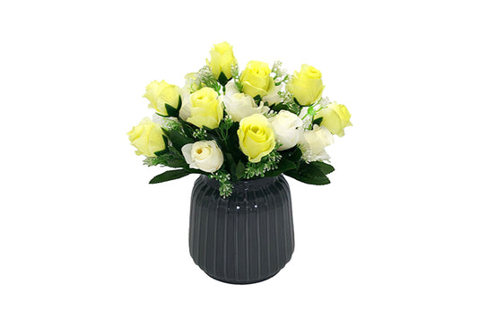 Kunstige Blomster Rose Buket Gul/Hvid