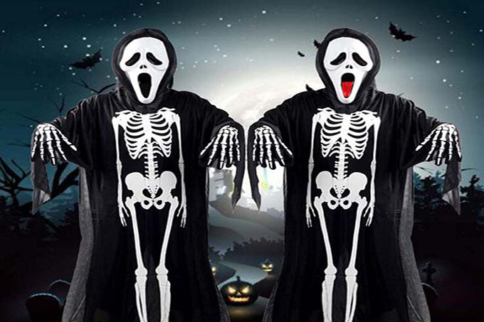 Skelet Kostume Tøj Spøgelse Kappe Skelet frakke