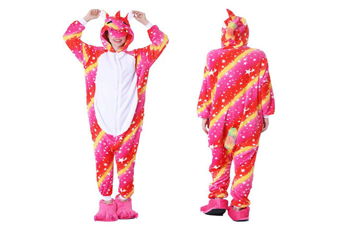 Unicorn / Enhjørning Rød/Gul Dragt & Pyjamas Voksen