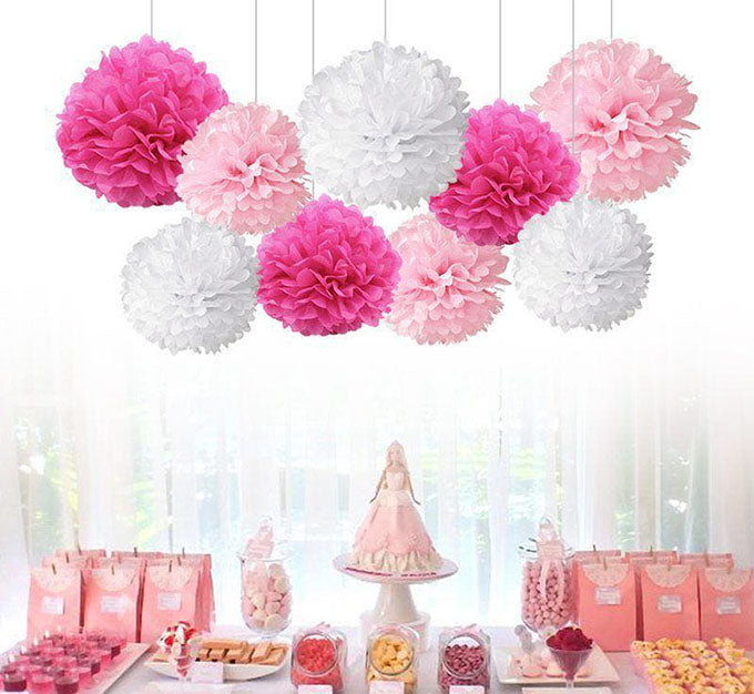 Silkepapir Blomster Dekoration Lyserød Pink 3stk.-Pak