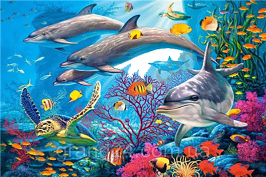 5D Diamant Maleri Fulddækkende 50cmx65cm Delfiner Reef