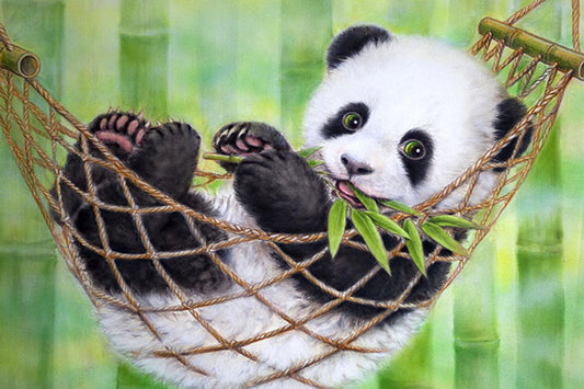 5D Diamant Maleri Fulddækkende 40cmx50cm Søde Panda M/Bambus
